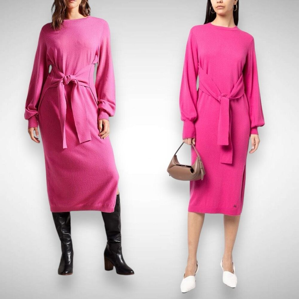 Ted Baker Essya Slouchy Long Sleeve Tie Waist sweater Midi Dress Size 1 Small